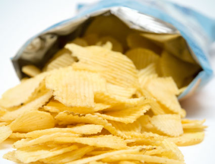 An open bag of chips