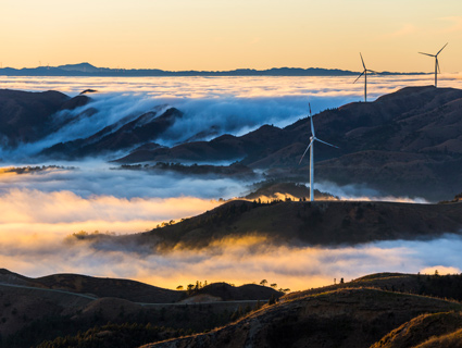 windmills captured on a foggy day landscape windmills captured on a foggy day landscape