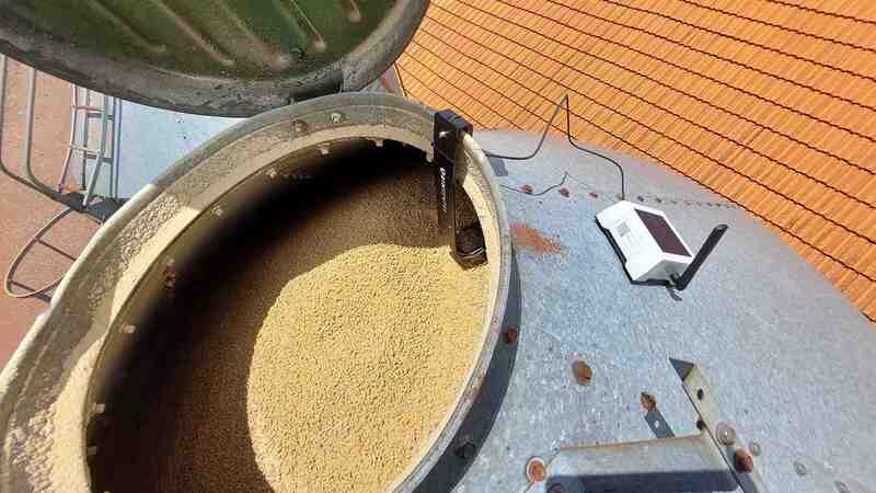 A full feed bin on a livestock farm.