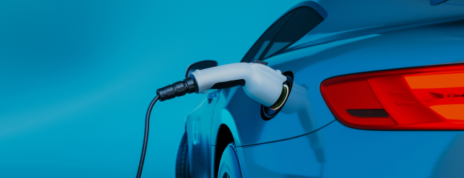 Plugged in blue electric car