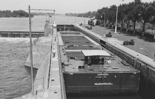 Cargill’s Carneida ship floats in a lock on a river.